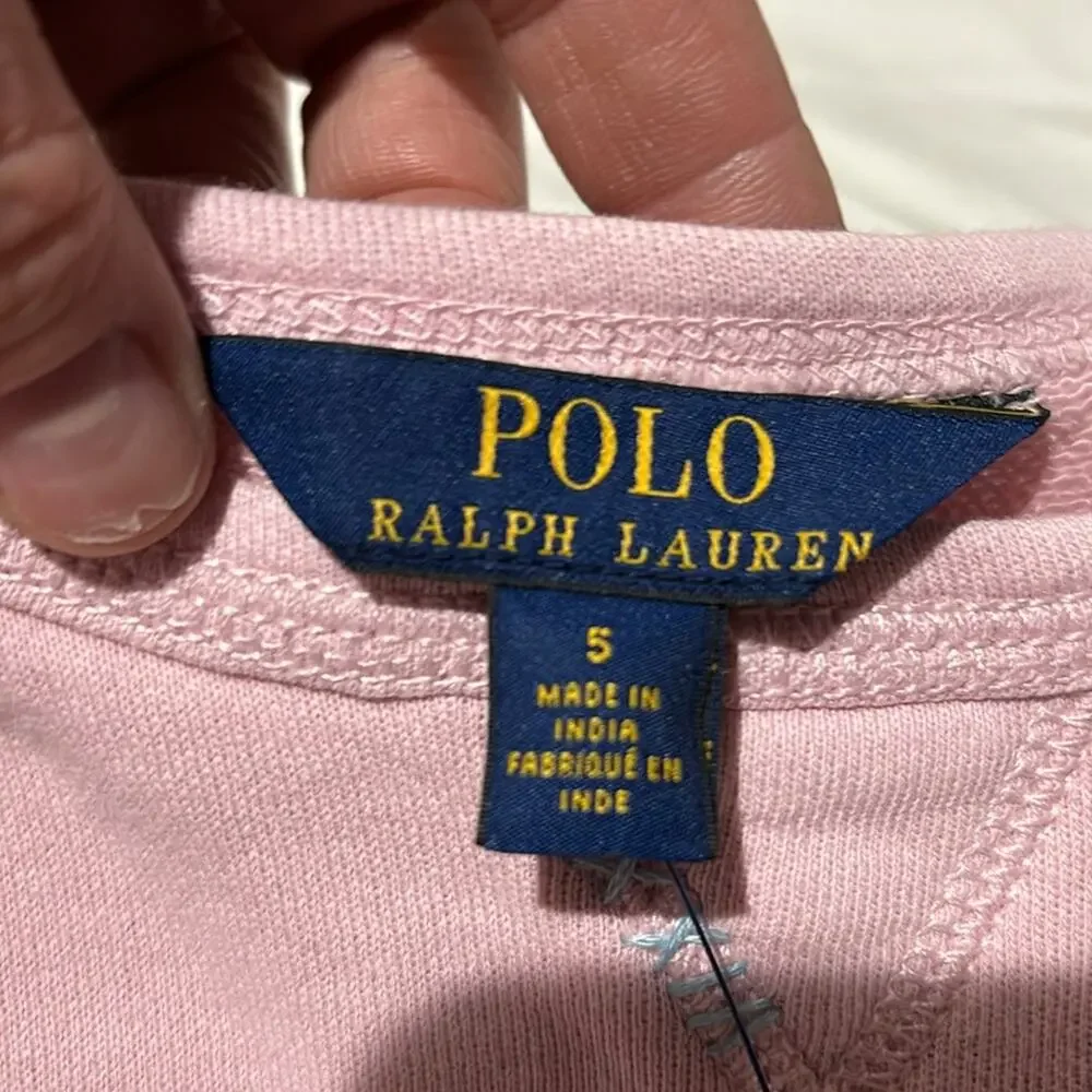 Ralph Lauren 5 pale pink cropped wide sweatshirt nwt perfect cotton polyester